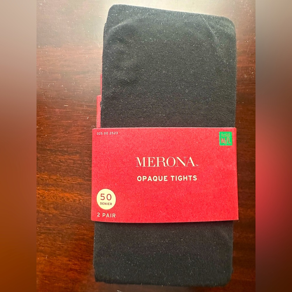 Merona Black Opaque Tights- 2 pack size M/L NWT